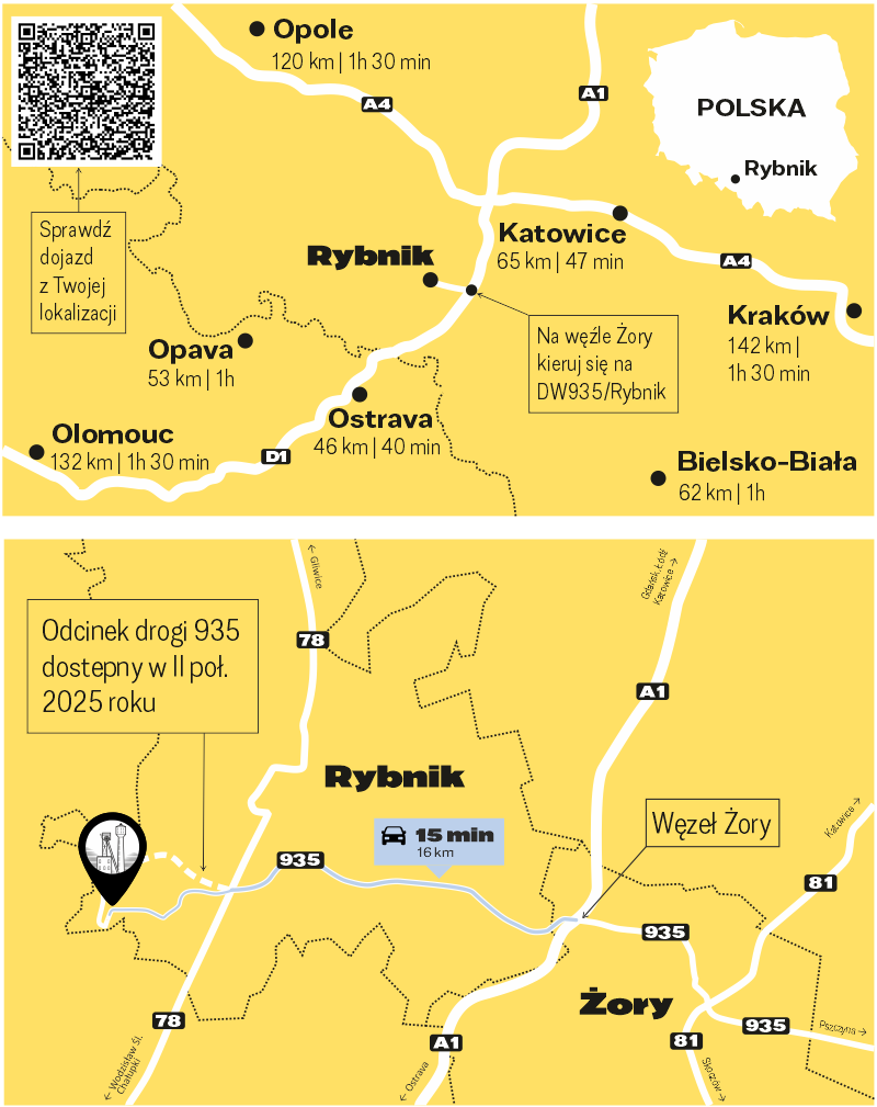 Mapa dojazdu do Zabytkowej Kopalni Ignacy w Rybniku